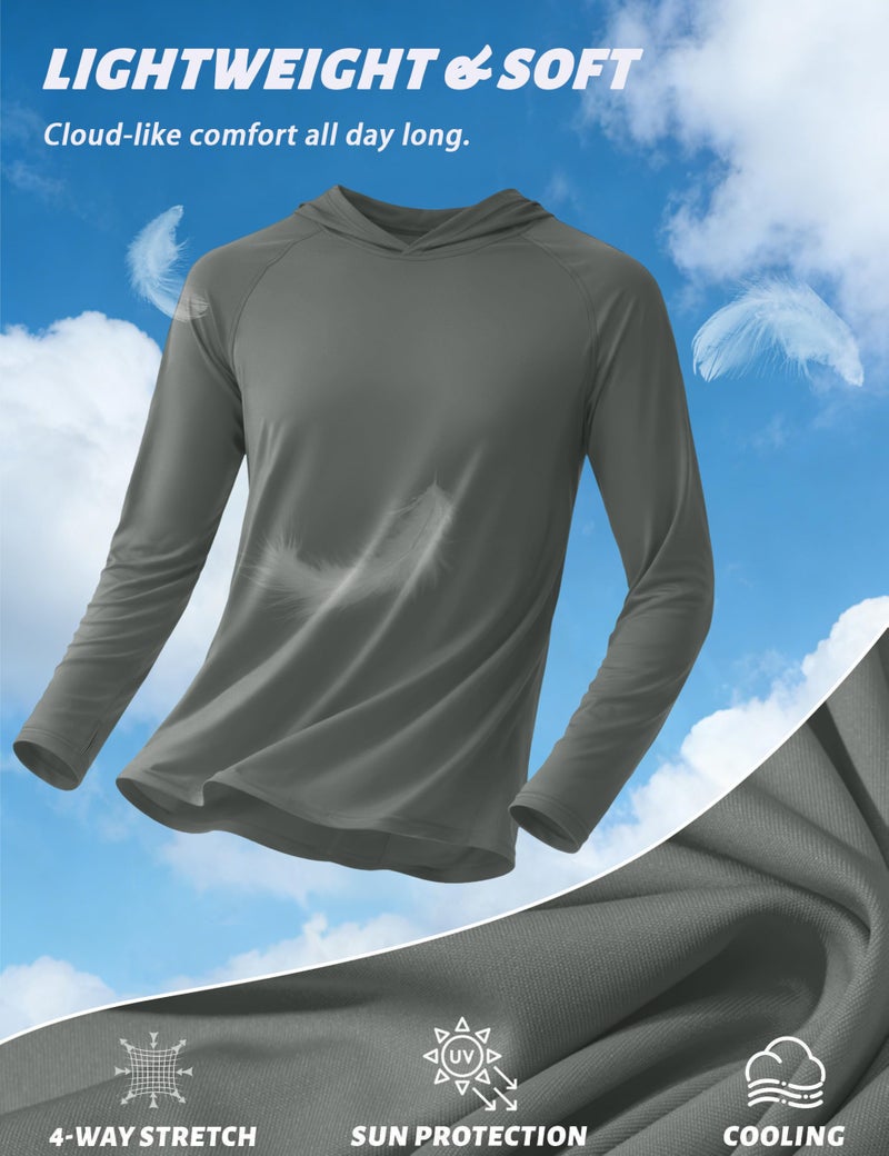 KEFITEVD Men Swim Shirt Sun UV Protection Long Sleeve Quick Dry Water Beach Rash Guard Workout Gym Hoodie Dark Gray S - Image 5